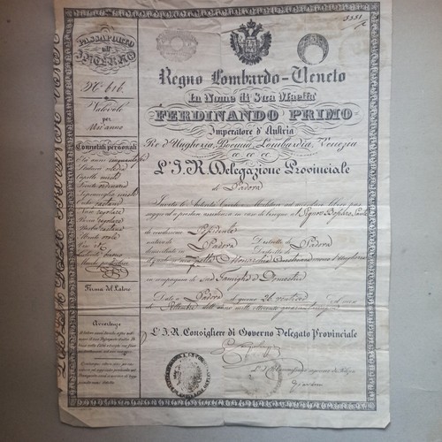 Raro passaporto 1845 - 1845, regno