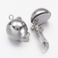 2coppie ganci per orecchini  a clip  mezza sfera colore platino 20x13mm bijoux