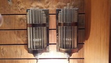 COPPIA APPLIQUE DA PARETE VINTAGE ART DECO METRO TEATRO LUCE CASSA OTTONE ASTA VETRO LAMPADA