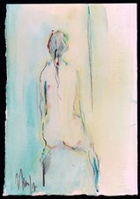 MUNCIGUERRA ? QUADRO DISEGNO A TECNICA MISTA NUDINO DI SPALLE