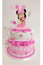 Torta scenografica nascita minnie + nome baby shower battesimo gomma eva fommy