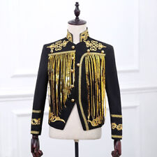 Tuta uomo ricamata paillettes giacche spettacolo palco tunica festa spettacolo top coat