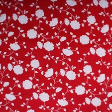 Tessuto Loneta Cotone Fantasia Fiori Rosso Stoffa Stampata Arredo Casa H 280 cm