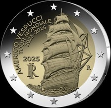 ITALIA 2 EURO  2025  -nave Amerigo Vespucci - Fdc
