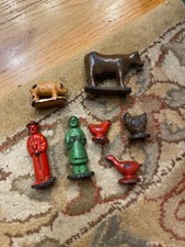 Figurine vintage in plastica dura contadini contadini moglie e animali