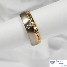 Gehämmerter Anello 585 Oro Bianco E Oro Giallo Solitario 1 Brillante