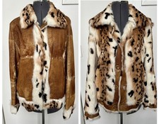 GIACCA PELLICCIA DI CONIGLIO VINTAGE ANNI 90 STEFANIA SARLE REVERSIBILE PELLE MARRONE TINTA 10