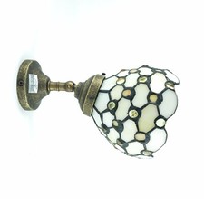 Applique da interno in ottone con paralume Tiffany bianco con gocce orientabile