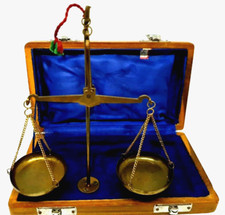 Antica bilancino BILANCIA di precisione in OTTONE con cofanetto legno portatile
