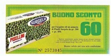 Buono sconto PISELLINI SURGELA surgelati 60 lire pubblicità 1978