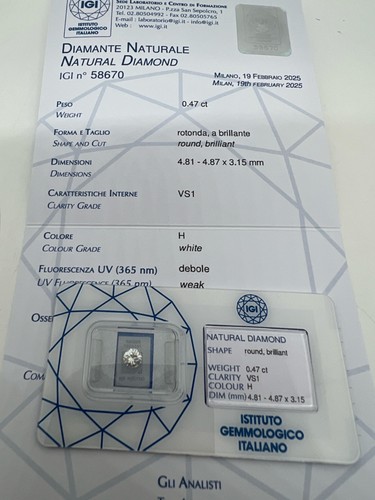 Diamante certificato igi - certificato,