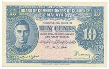 10 CENTESIMI CONSIGLIO DEI COMMISSARI DI VALUTA RE GEORGE MALAYA 01/07/1941 qFDS