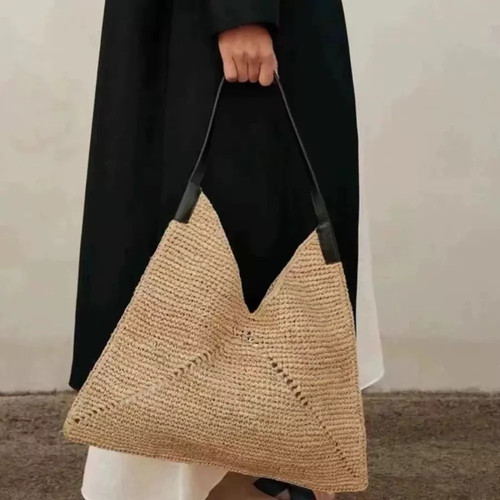 Borsa paglia triangolare beige - borsa,