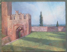 QUADRO OPERA DEL PITTORE GAETANO PANCALDI DI MODENA VEDUTA CASTELLO OLIO p11