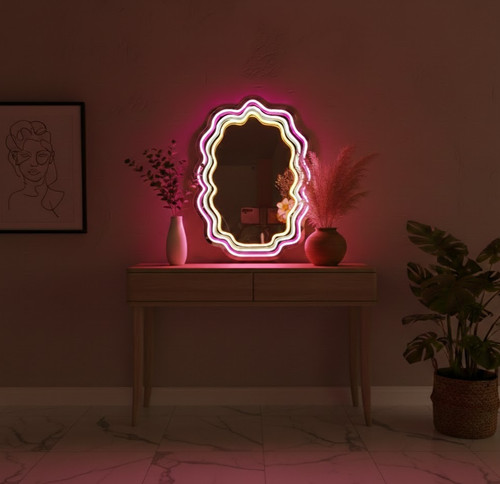 Wavy neon mirror - mirror, wall