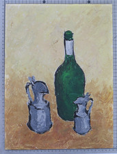 QUADRO AD OLIO INTERNO CON OGGETTI SUL TAVOLO DIPINTO VINTAGE ANNI 70 B4