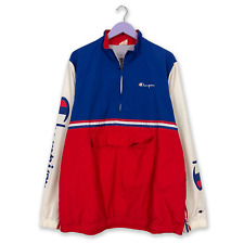 Giacca a vento Champion Vintage blu rossa e bianca anni 90 quarter zip - Taglia