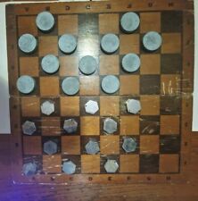 ANTICA SCACCHIERA IN LEGNO PIEGHEVOLE CON PEDONI IN METALLO