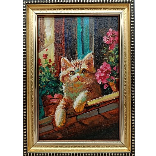 Gatto zenzero dipinto - , olio