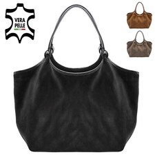 Borsa shopping shop VERA PELLE camoscio spalla sacco morbida grande artigianale