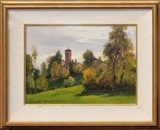 Colmo Giovanni ( Torino 1867-1947 ). Paesaggio Piemontese con chiesetta. 