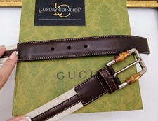 GUCCI CINTURA BICOLORE UNISEX PELLE TESTA DI MORO E TESSUTO AVORIO MISURA 85-34