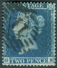 GB 1854 2d SG 19 Usato QV PLATE 4 LETTERE GE (002971)