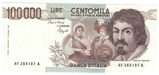 BANCONOTA ITALIANA 100000 LIRE CARAVAGGIO PRIMO TIPO SERIE SPECIALE XF/A IN FDS