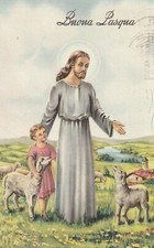 C3 - Cp Ak Cartolina Ak Pasqua Scenetta Gesu Pastore Agnelli  - Fp Vg