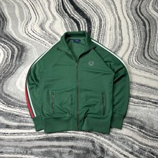Giacca da pista vintage Fred Perry full zip taglia media verde righe italiane collo imbuto