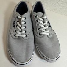 Scarpe Vans Atwood basse stringate skate tela micro righe blu navy e bianche donna 7