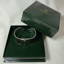 Vintage Gucci Dark Green Lizard Hinged 7" Cuff Bracelet w/Box, 1" Wide