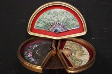 Bellissimo tris ventagli / ventaglio / range / cornice legno dorato / tessuto