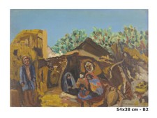 QUADRO IN STILE ESPRESSIONISTA FIRMATO DE CARDENAL RELIGIOSO NATIVITÀ  GESÙ B2