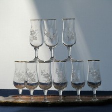 SET 9 FLUTE IN CRISTALLO INCISI  A MOTIVI FLOREALI E ORO " MARCELLO AGLIERI " 