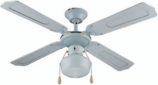 Ventilatore Kooper Windy da Soffitto con 4 Pale 106cm Bianco 60 W Inserti Legno
