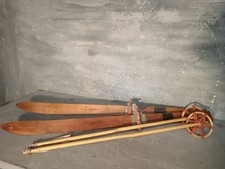 Sci Da Bambino In Legno Vintage Con Attacchi Originali E Bastoncini