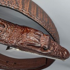 Cintura capolavoro coccodrillo 3D pelle bovina 35 mm H W cintura in pelle pelle marrone