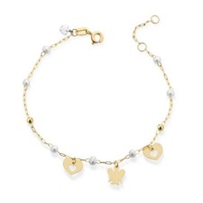 Roberto Giannotti Bracciale Oro con Perle Cuori e Angelo NKT406