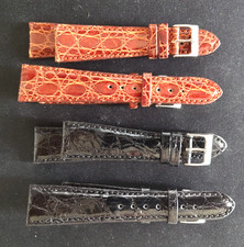 1x Cinturino 22-16 Vera Pelle Coccodrillo Nero/Marrone Fatto Mano Made in Italy