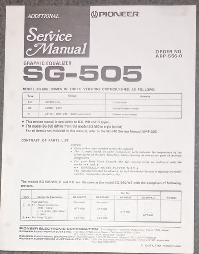 Pioneer 505 540 sg - sg-505, sg-540