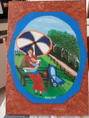 Quadro naif donna - quadro, allatta