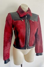 DOLCE & GABBANA Jacket Biker Motorcycle Leather Red Goat Fur IT40 US6 S Black❤️