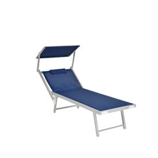 LETTINO MARE IN ALLUMINIO CON PARASOLE E CUSCINO 183CM TELO TEXILENE COLORE BLU