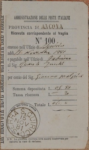 Raccolta ricevute vaglia - raccolta,