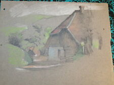 SCUOLA FRANCESE XX DISEGNO MATITA GESSO COLORE PAESAGGIO CASA VILLAGGIO 1900 ...