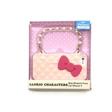 Custodia Sanrio Hello Kitty iPhone 5 rosa pesca chiaro fiocco manico oro perla NUOVA scatola