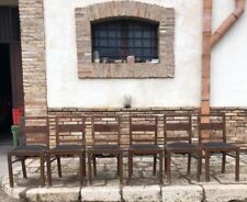 6 Antiche sedie poltrone in legno radica e pelle cuoio art deco primi '900