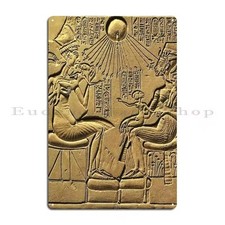 Insegna Akhenaton, Nefertiti e Bambini Reale Antico Egitto Metallo Appesa a Parete