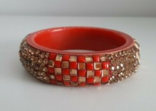 BRACCIALE braccialetto BANGLE INDIANO RIGIDO IN RESINA - STRASS BRILLANTI, ROSSO